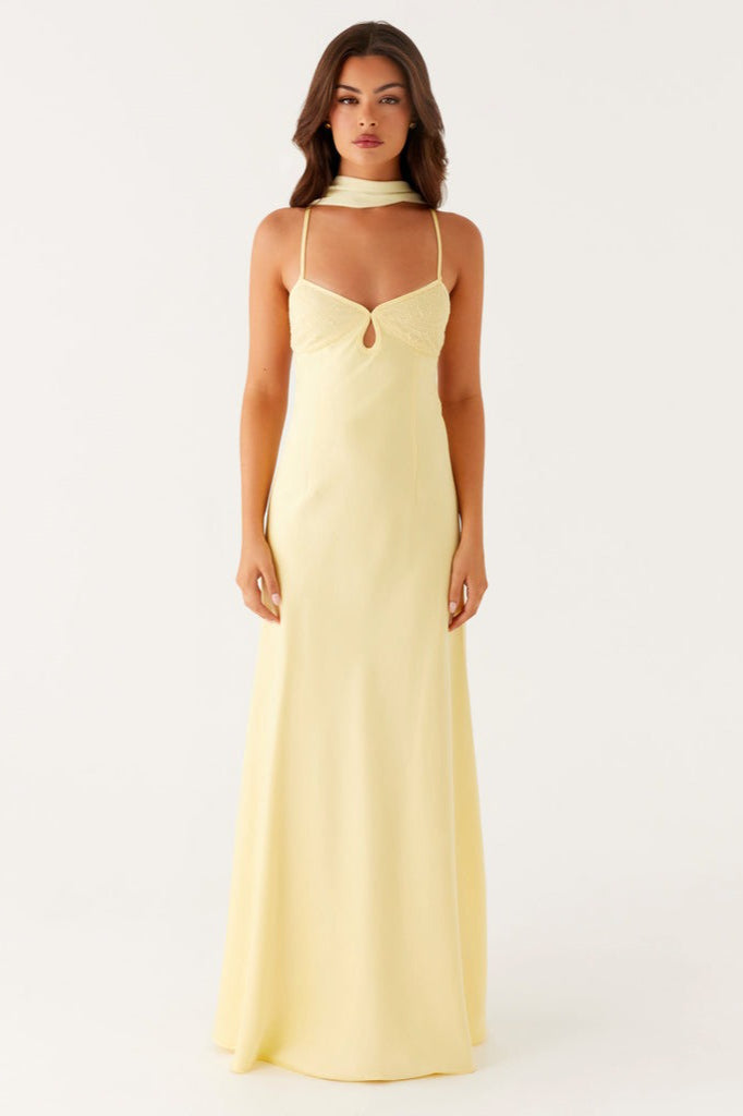 V Neck Tie Back Satin Maxi Dress image 3