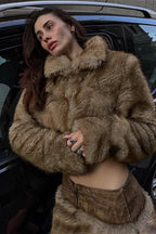 Furry Retro Crop Top Skirt Fox Fur Two Piece Set image 3