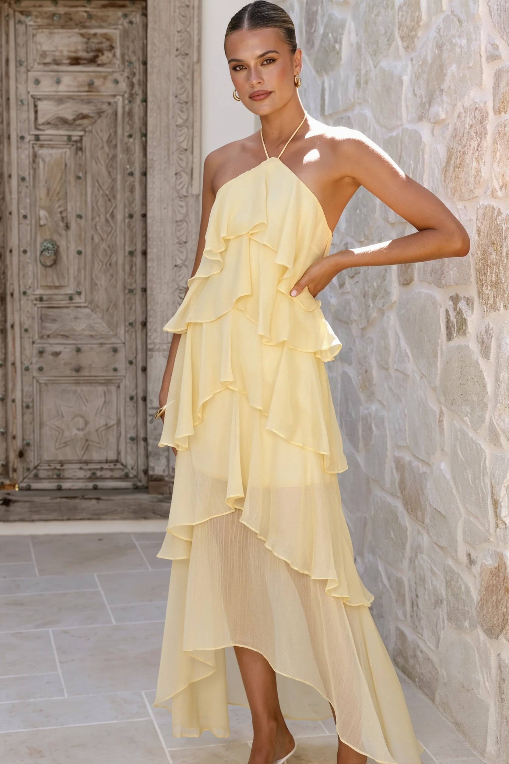 Tiered Ruffle Chiffon Print Maxi Dress image 10