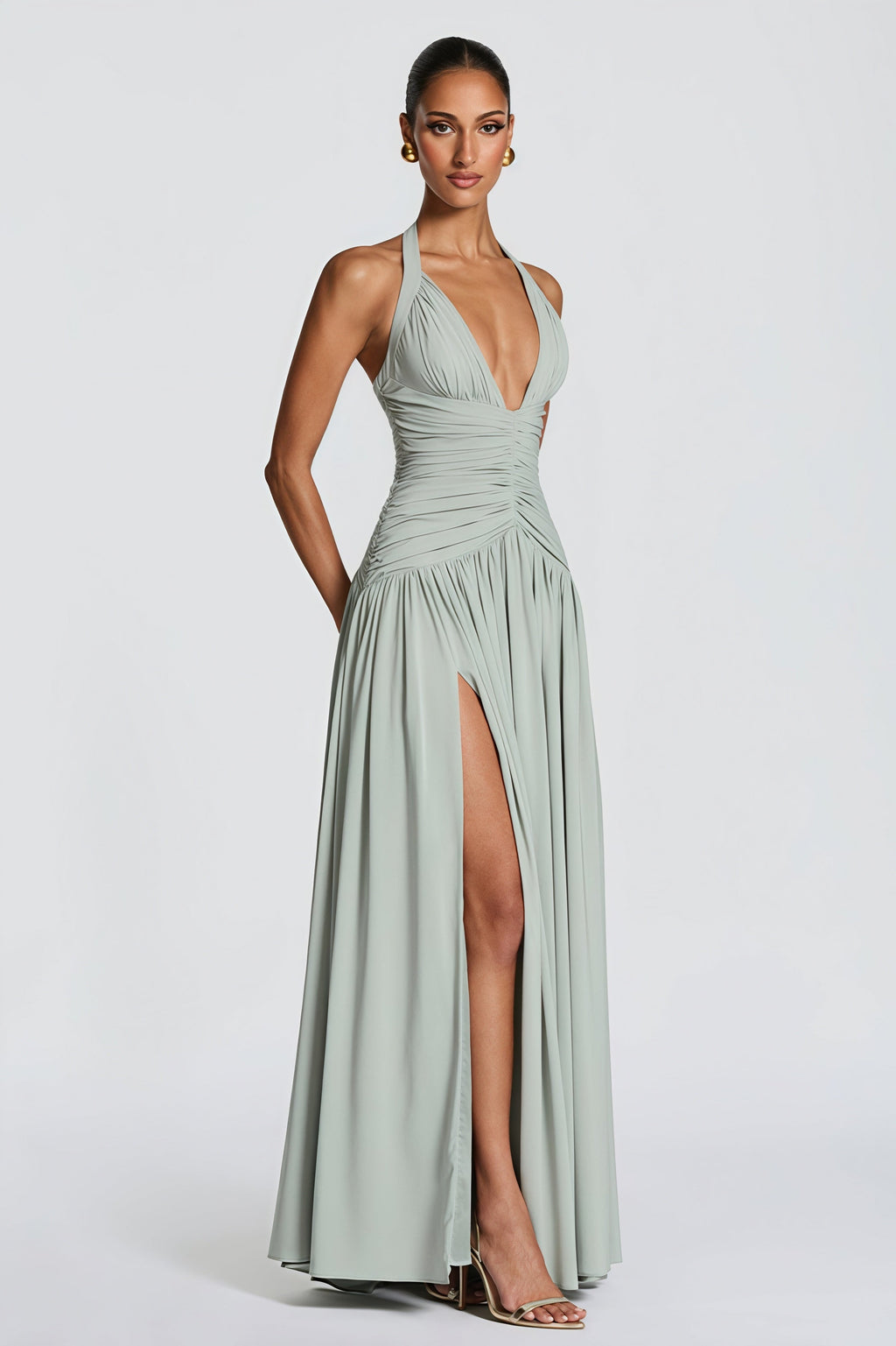 Elegant Halter Neck Slit Backless Maxi Dress image 3
