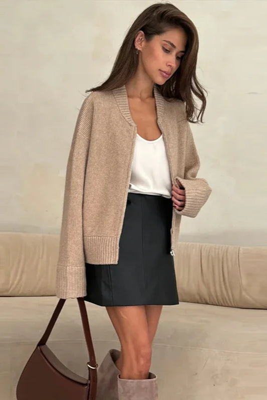 Pleated Knit O Neck Zipper Cardigan image 7