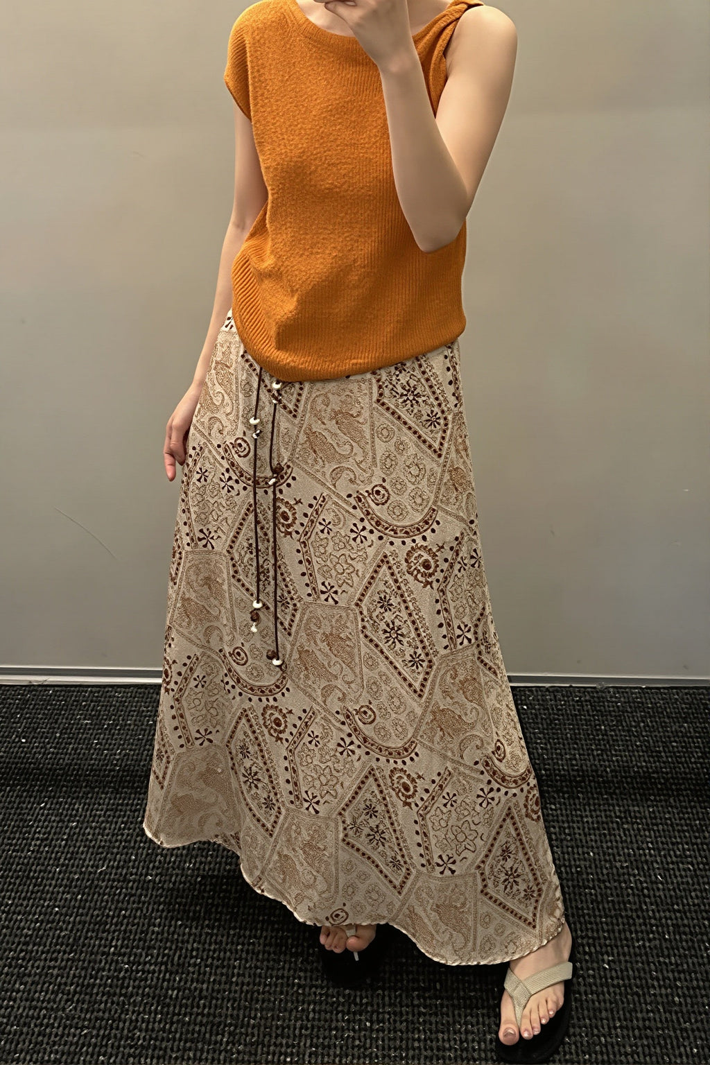 Vintage Print Beaded Belt A Line Maxi Skirt image 3