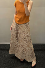Vintage Print Beaded Belt A Line Maxi Skirt image 3
