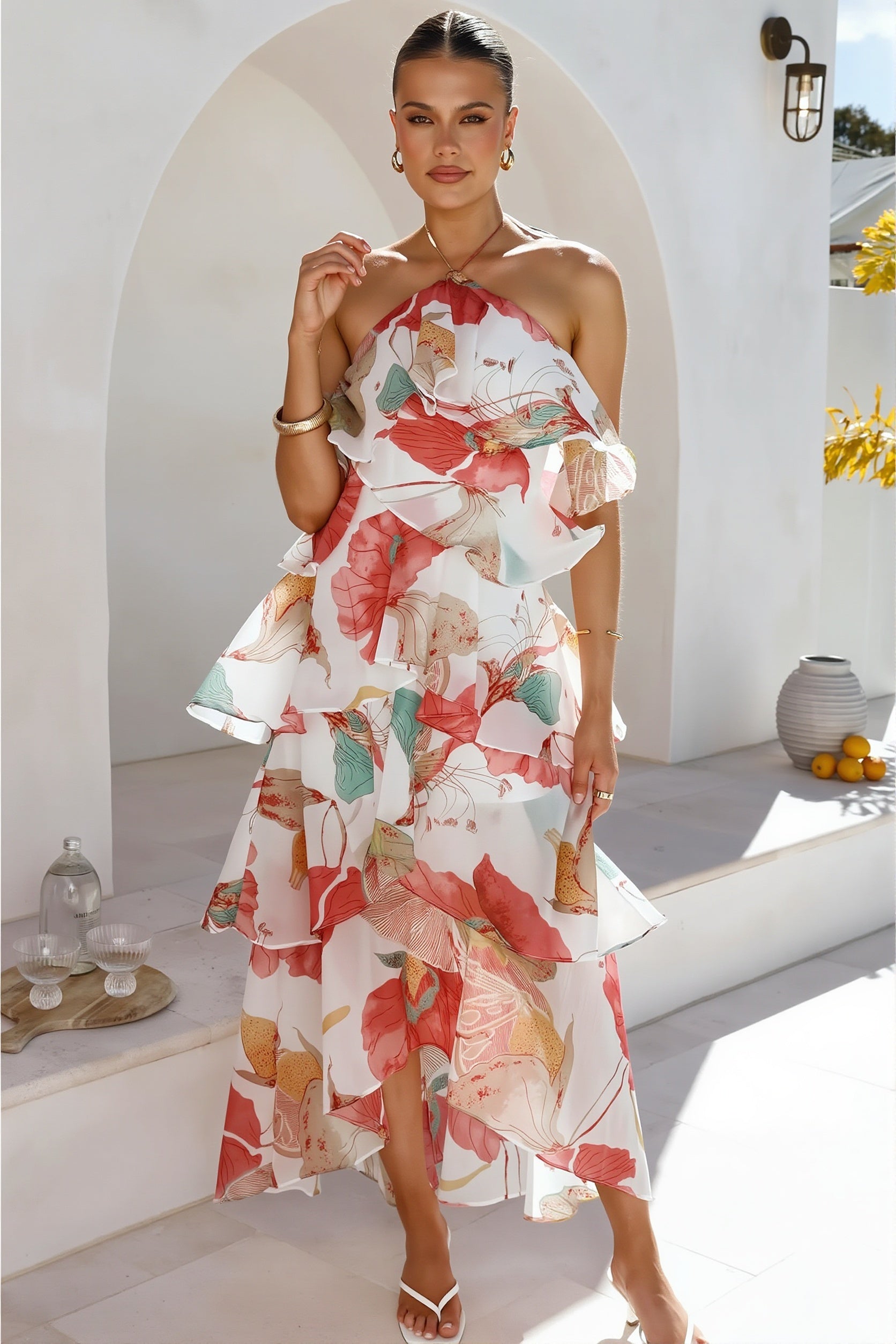 Tiered Ruffle Chiffon Print Maxi Dress image 6