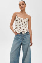 Ruffle Draped Neck Polka Dot Tie Back Cami Top image 4