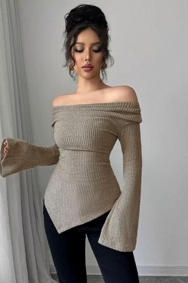 Bodycon Off-Shoulder Knit Top image 1