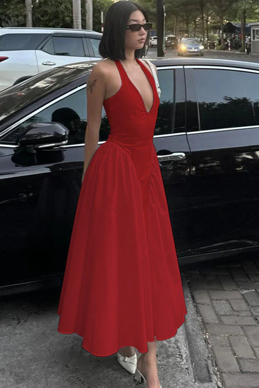 Silky Hollow V-Neck Flowy Pendulum Maxi Dress image 3