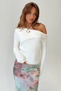 Fitted Off-Shoulder Ribbed Knit Sweater image 1