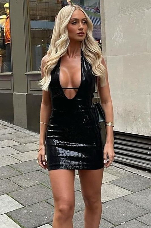 Deep V Cut-out Halter Bodycon Cocktail Dress image 12