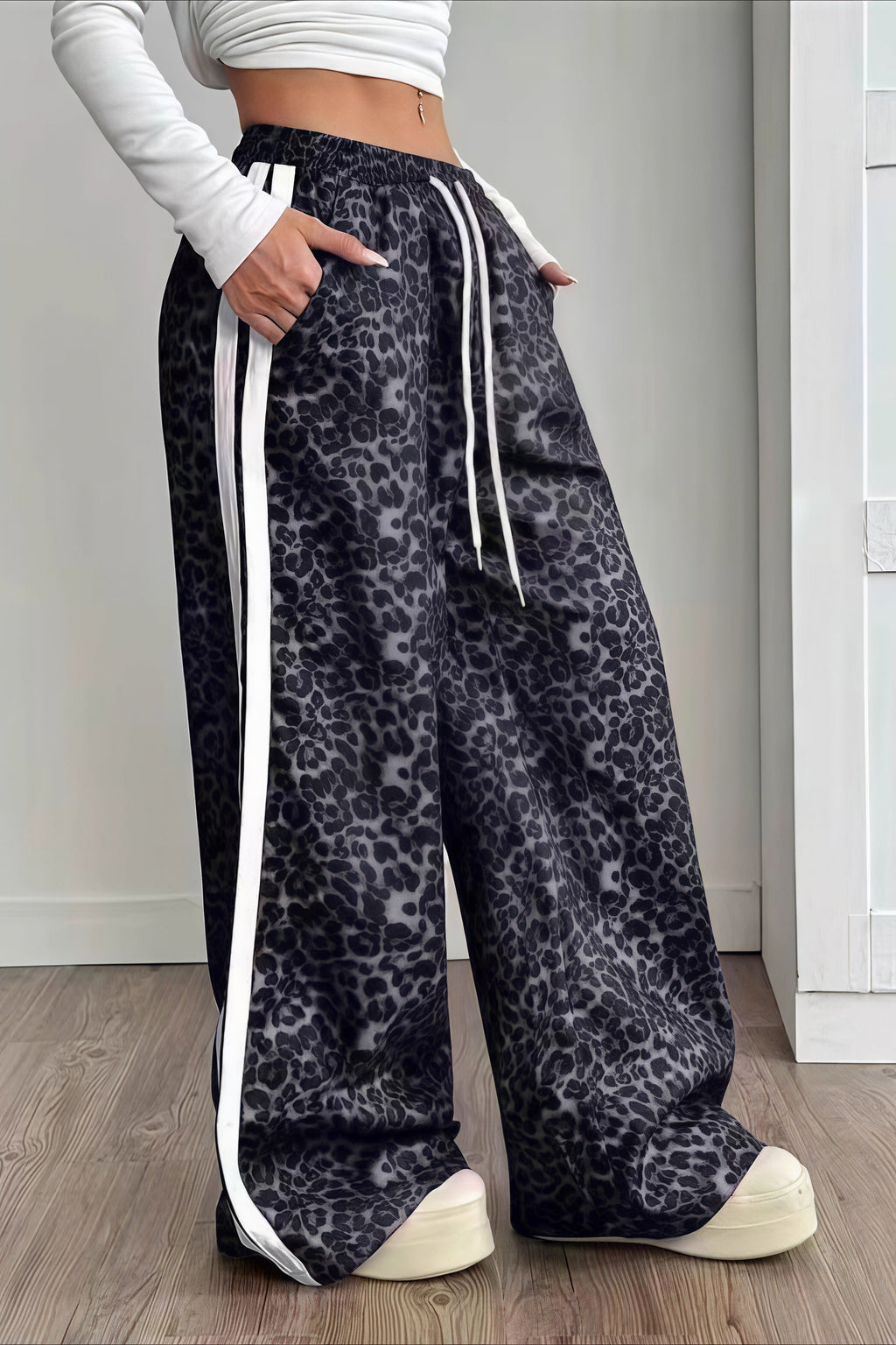 Leopard Print Spliced Casual Pants image 8