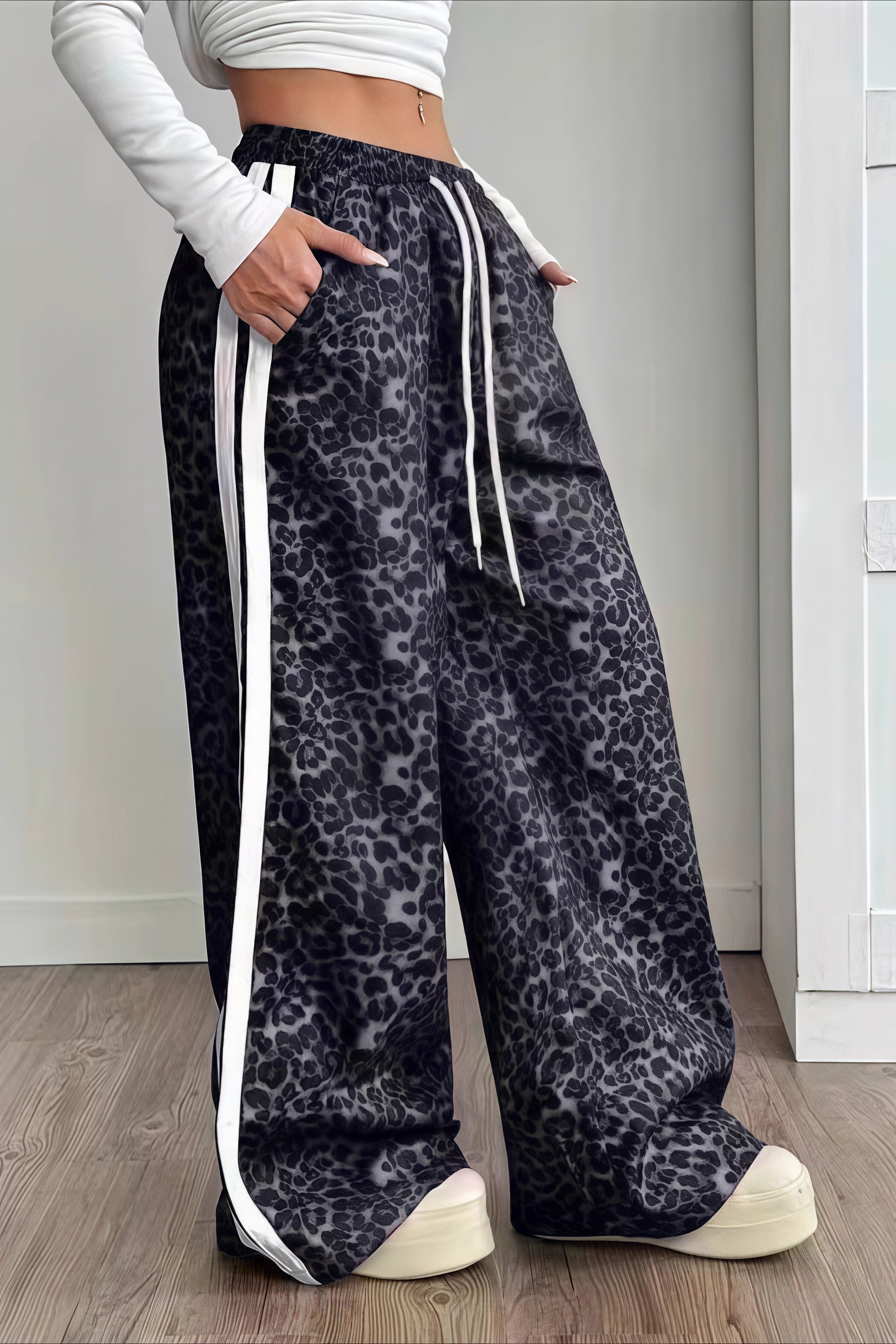 Leopard Print Spliced Casual Pants image 8