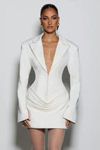 Solid Tailored Deep V Neck Slim Waist Mini Dress image 5