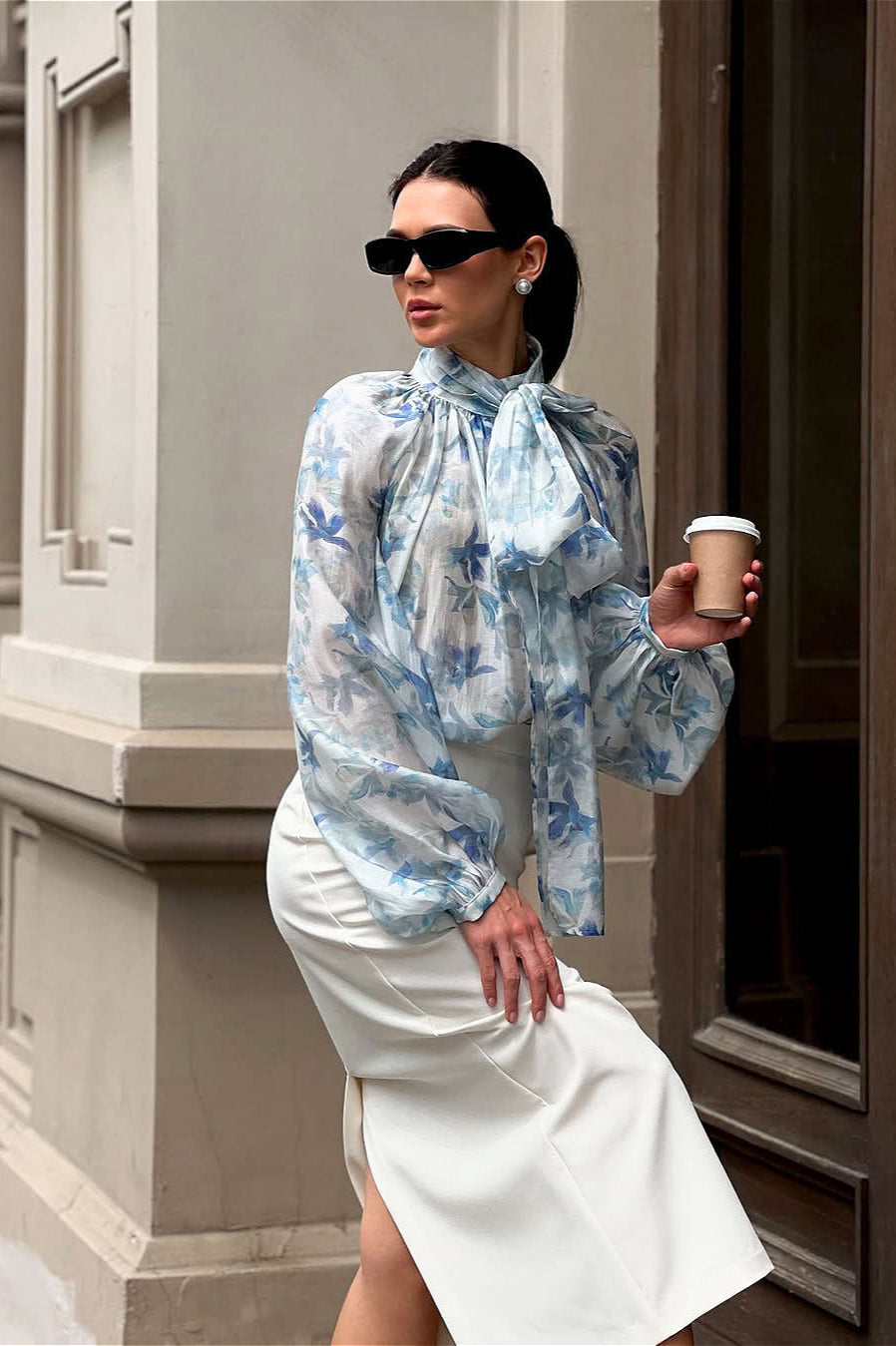 Elegant Tie Lantern Sleeve Floral Blouse image 4
