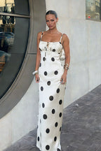 Silk Satin Polka Dot Spaghetti Strap Maxi Dress image 1
