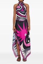 Satin Printed Halter Backless Skirt Set image 3