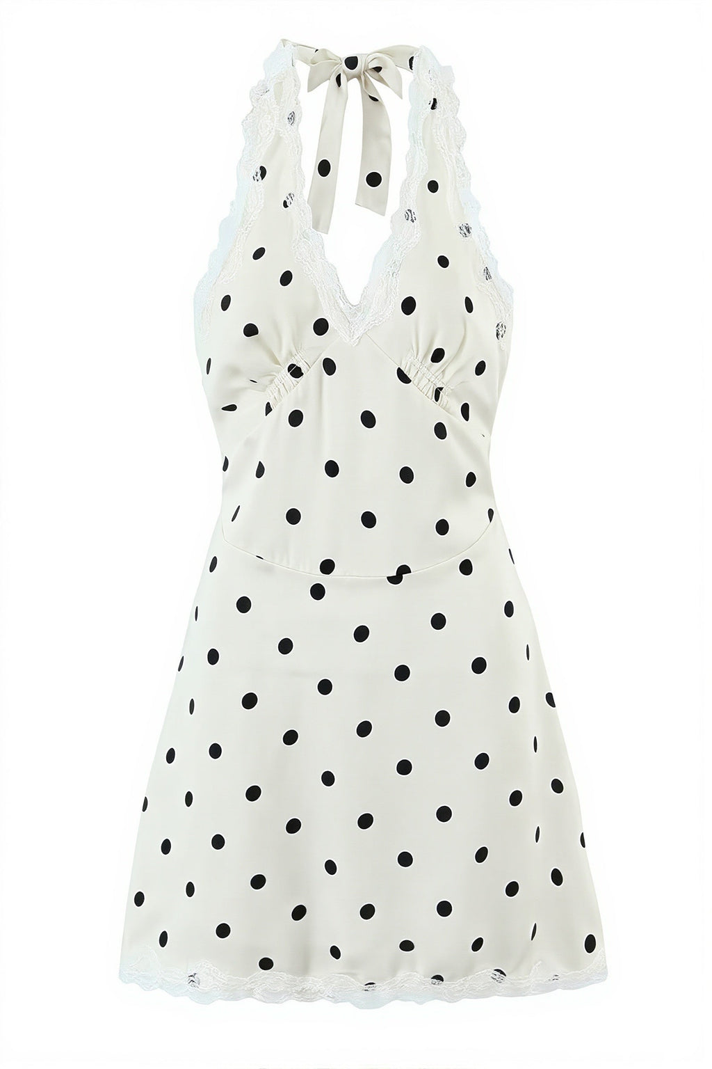 Polka Dot Lace Trim Halter V Neck Mini Dress image 5