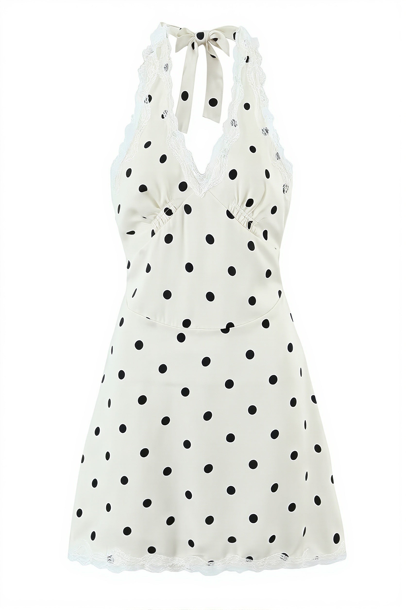 Polka Dot Lace Trim Halter V Neck Mini Dress image 5