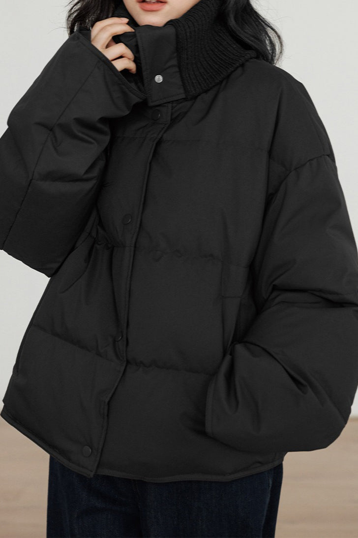 Knit Collar White Duck Down Puffer Jacket image 11
