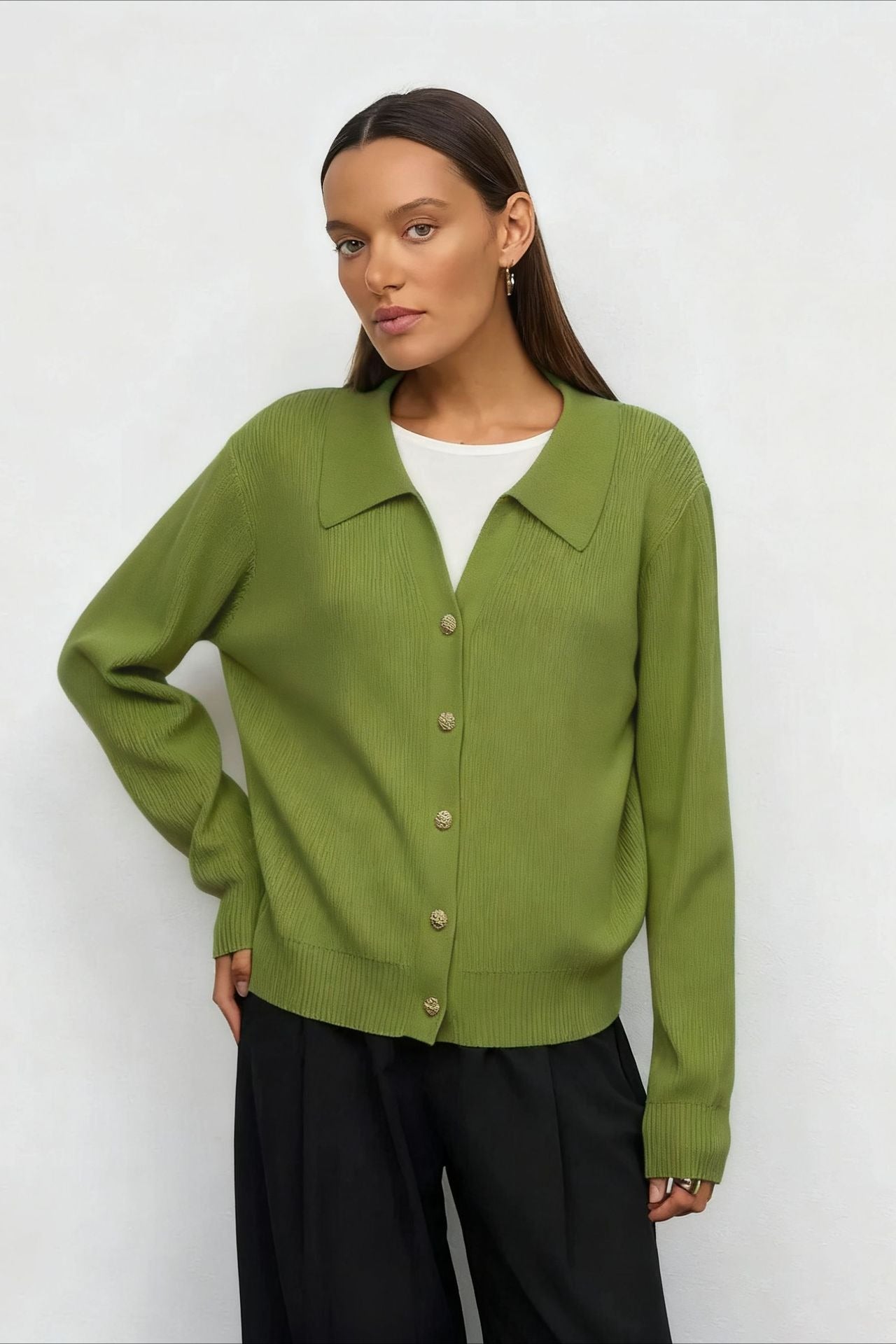 Solid V Neck Button Down Cardigan image 8