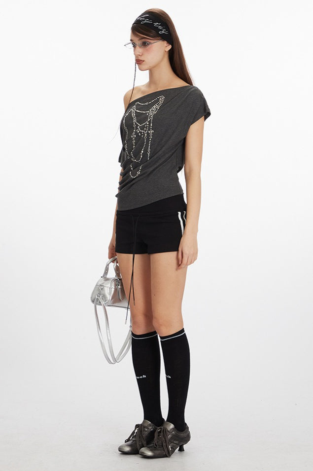 Asym Neck Beaded Cropped T‑shirt image 5