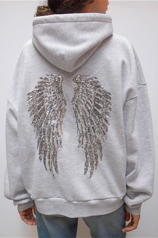 Solid Sequin Wing Graphic Relaxed Hoodie image 5