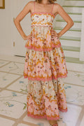Fashion Tiered Spaghetti Strap Tassel Cutout Waist Embroidered Maxi Dress image 1