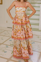 Fashion Tiered Spaghetti Strap Tassel Cutout Waist Embroidered Maxi Dress image 1
