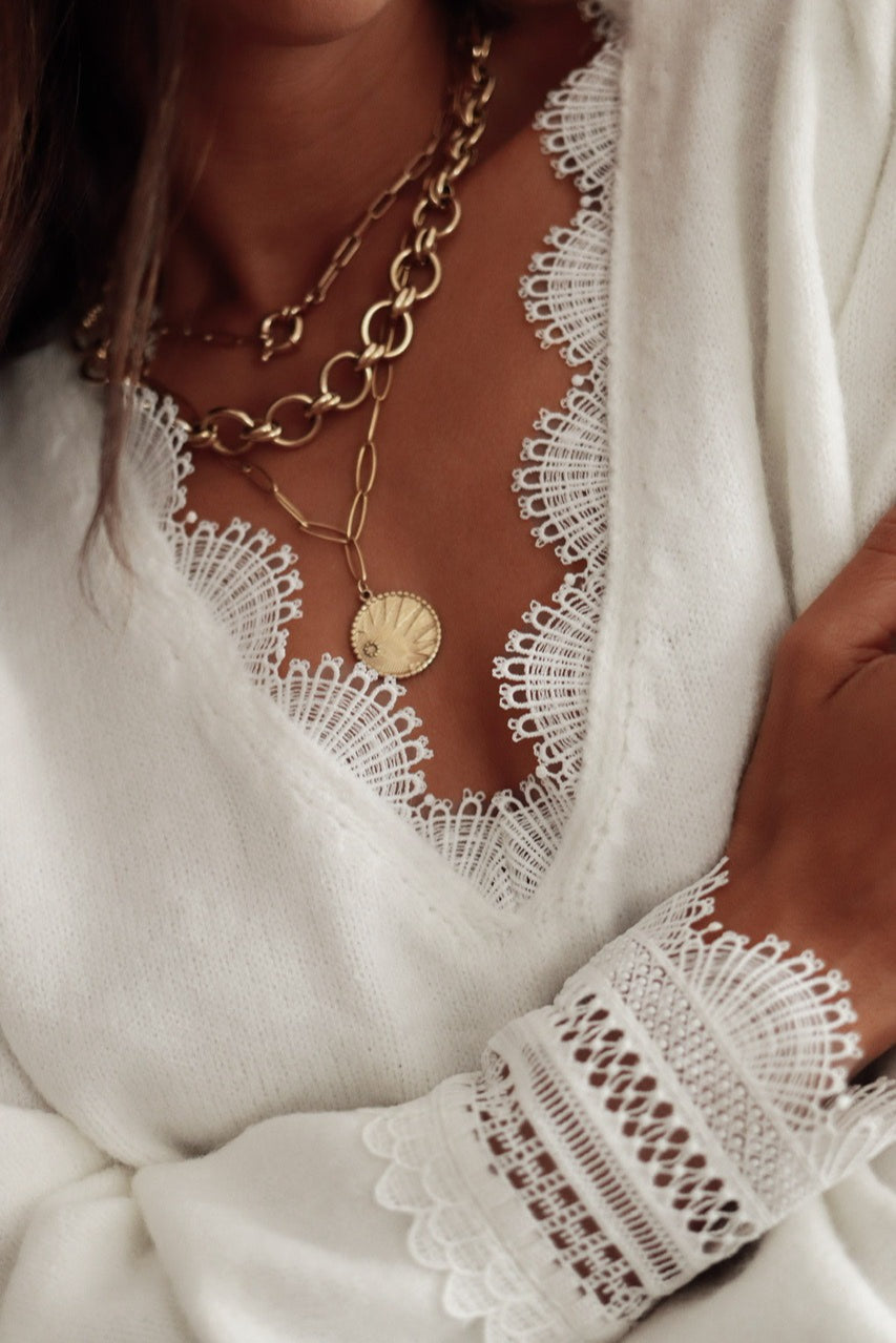 Lace Panel Pullover Long Sleeve Blouse image 4