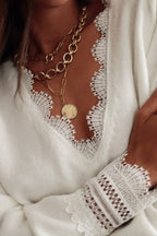 Lace Panel Pullover Long Sleeve Blouse image 4