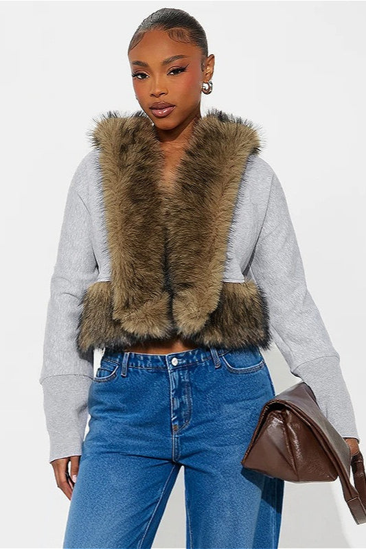 Short Loose Thick Pieced Fur Trim Hoodie image 6