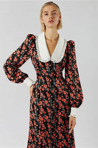Collar Waist Cinched Stylish Floral Dress image 1
