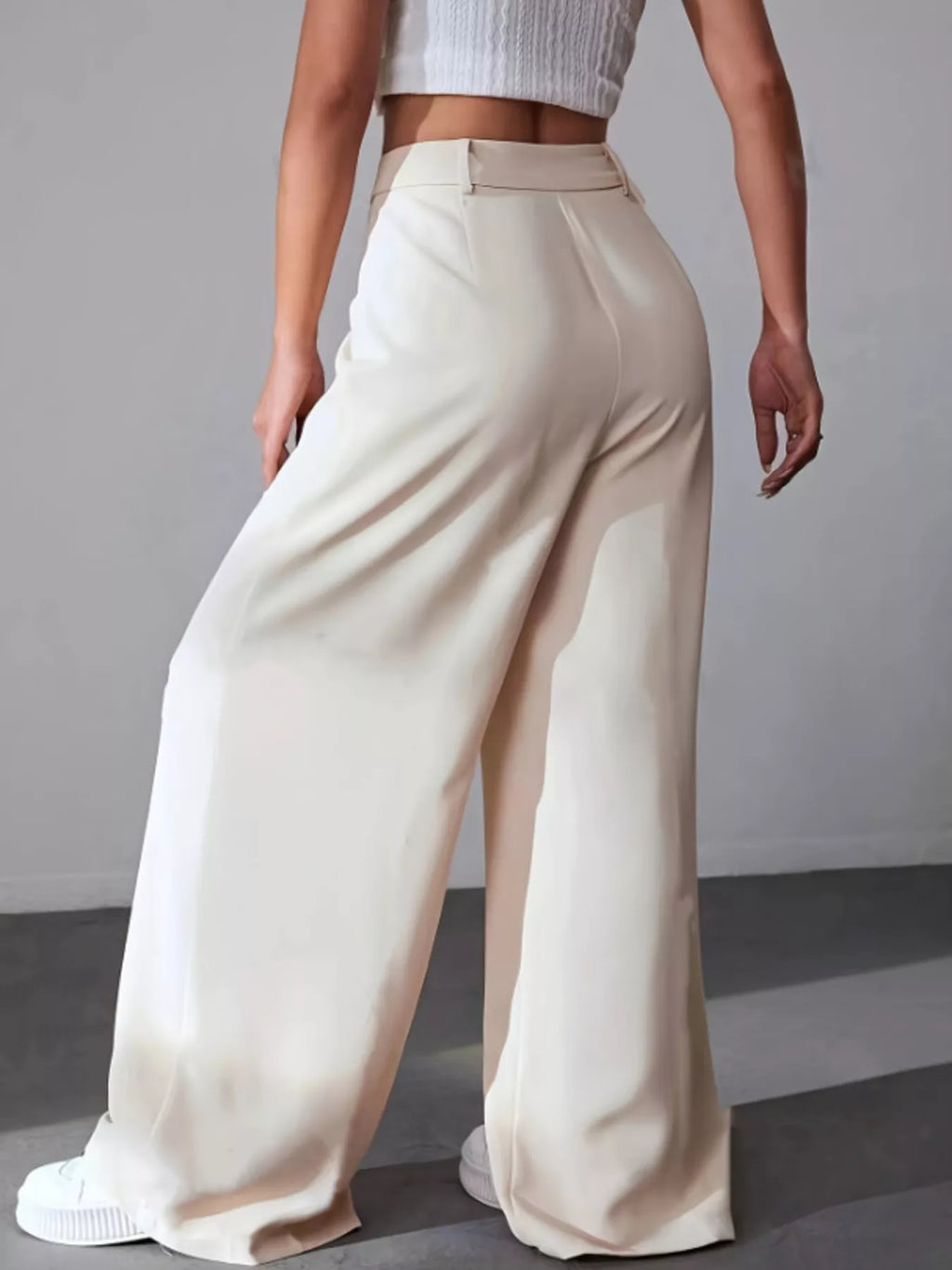 Elise Pleated Trousers detail view styled for Avrienne