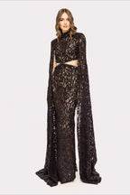 Lace Beaded Sequin Slim Cape Reception Dress image 6
