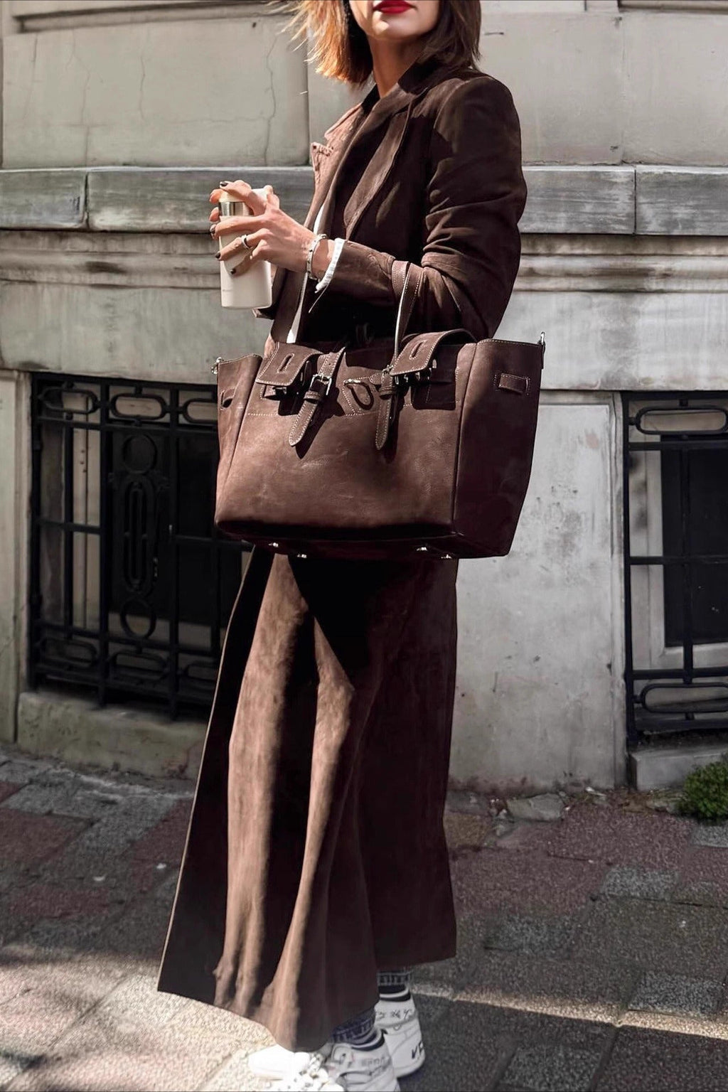 Retro Brown Belted Waist-Tie Long Overcoat image 1