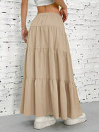 Capri Tiered Maxi Skirt detail view styled for Avrienne