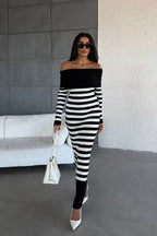 Striped Off Shoulder Sweater Dress image 2