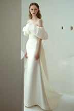Off Shoulder Satin Mermaid Wedding Dress image 5