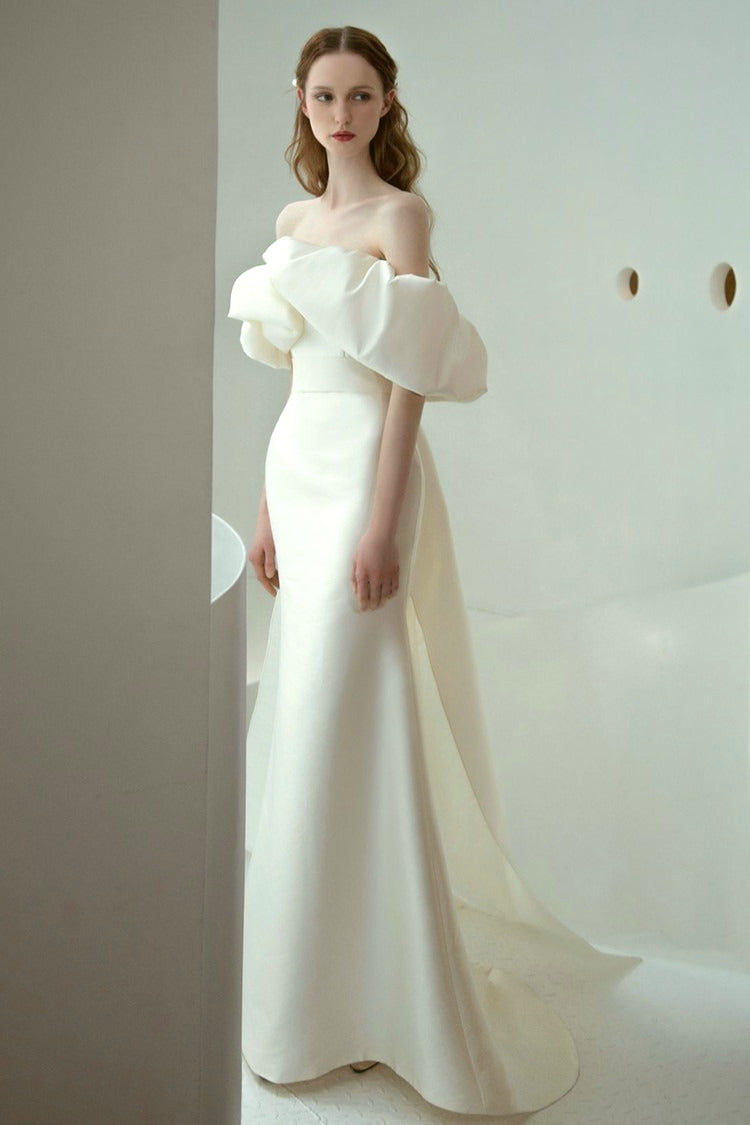 Off Shoulder Satin Mermaid Wedding Dress image 5