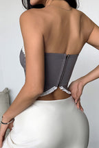 Lace Ruffle Trim Bow Detail Boned Cami Sexy Blouse image 4