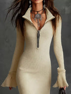 Valeria Ribbed Midi Dress detail view styled for Avrienne