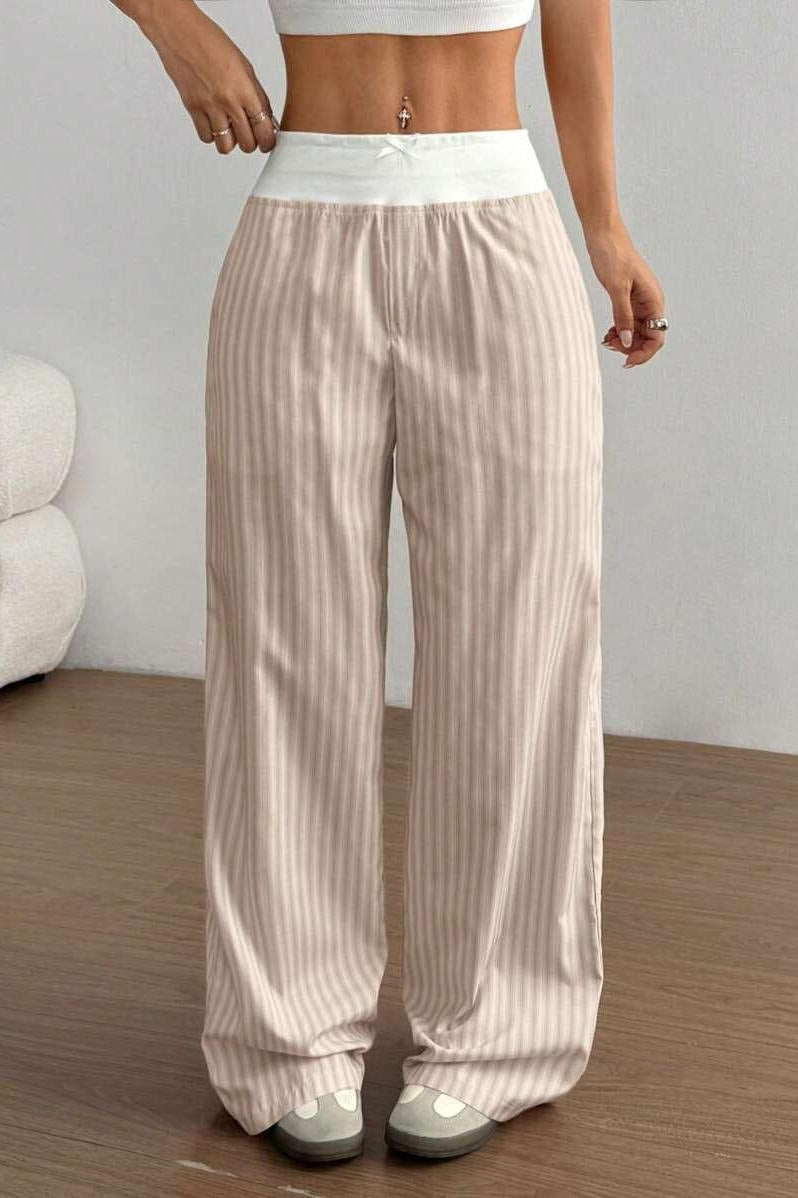 Chic Striped Color Block Baggy Pants image 5