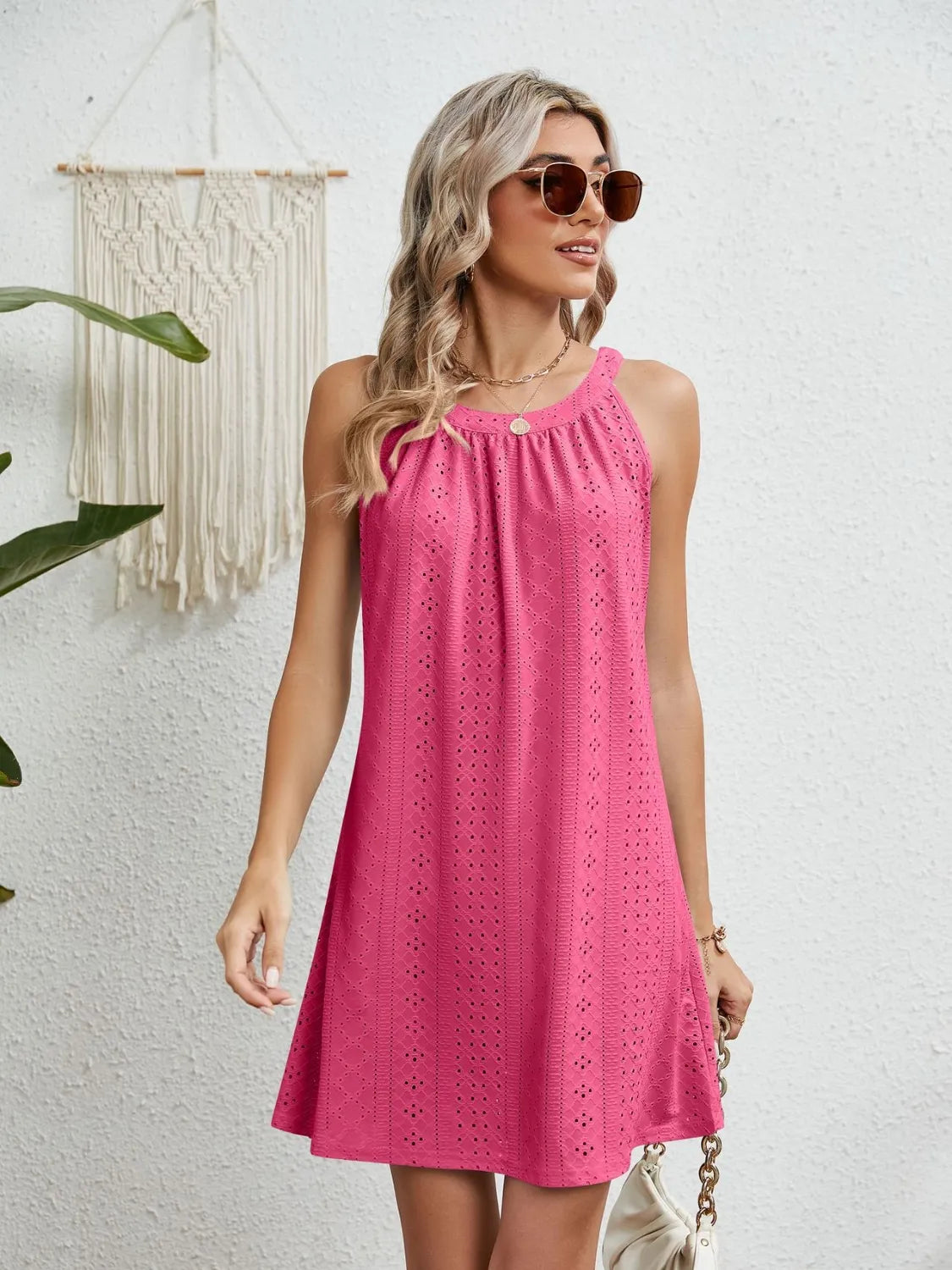 Flora Eyelet Dress detail view styled for Avrienne