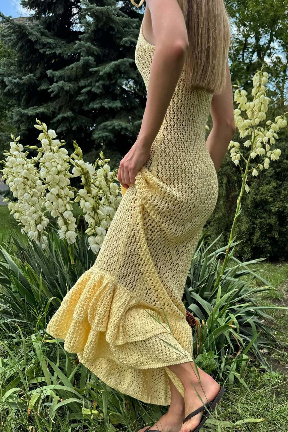 Boho Ruffle Knit Sexy Cutout Sheer Cami Maxi Dress image 6