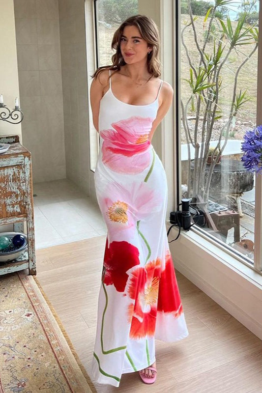 Beach Floral Print Backless Maxi Dress image 1