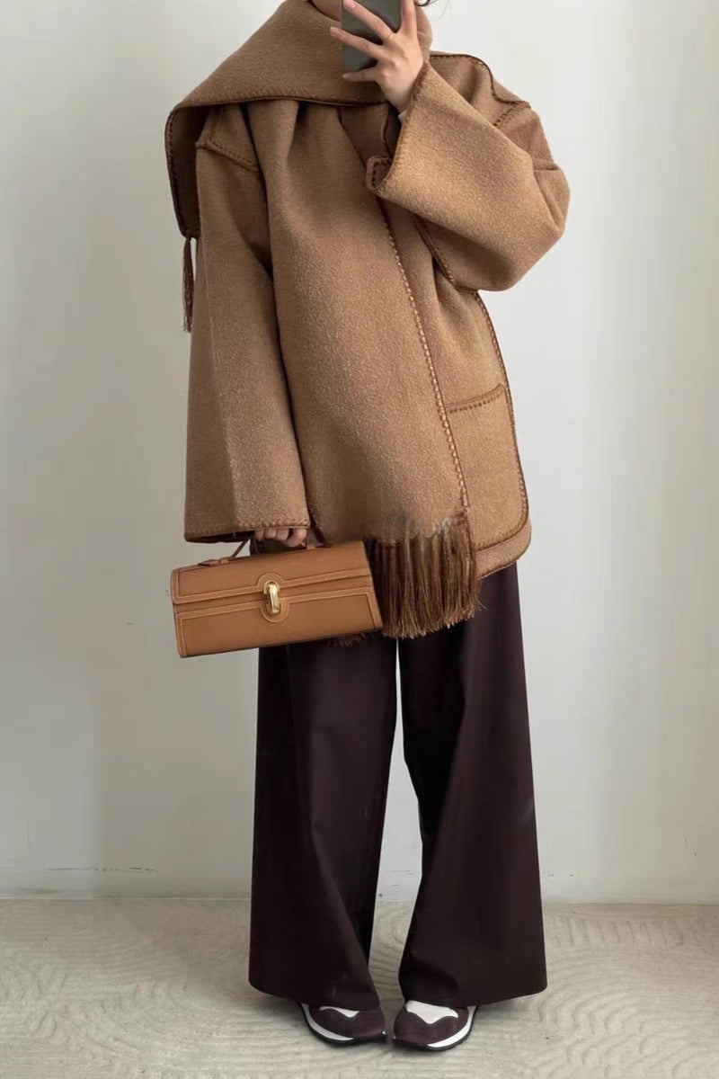Scarf Collar Tassel Solid Wool Embroidered Coat image 2