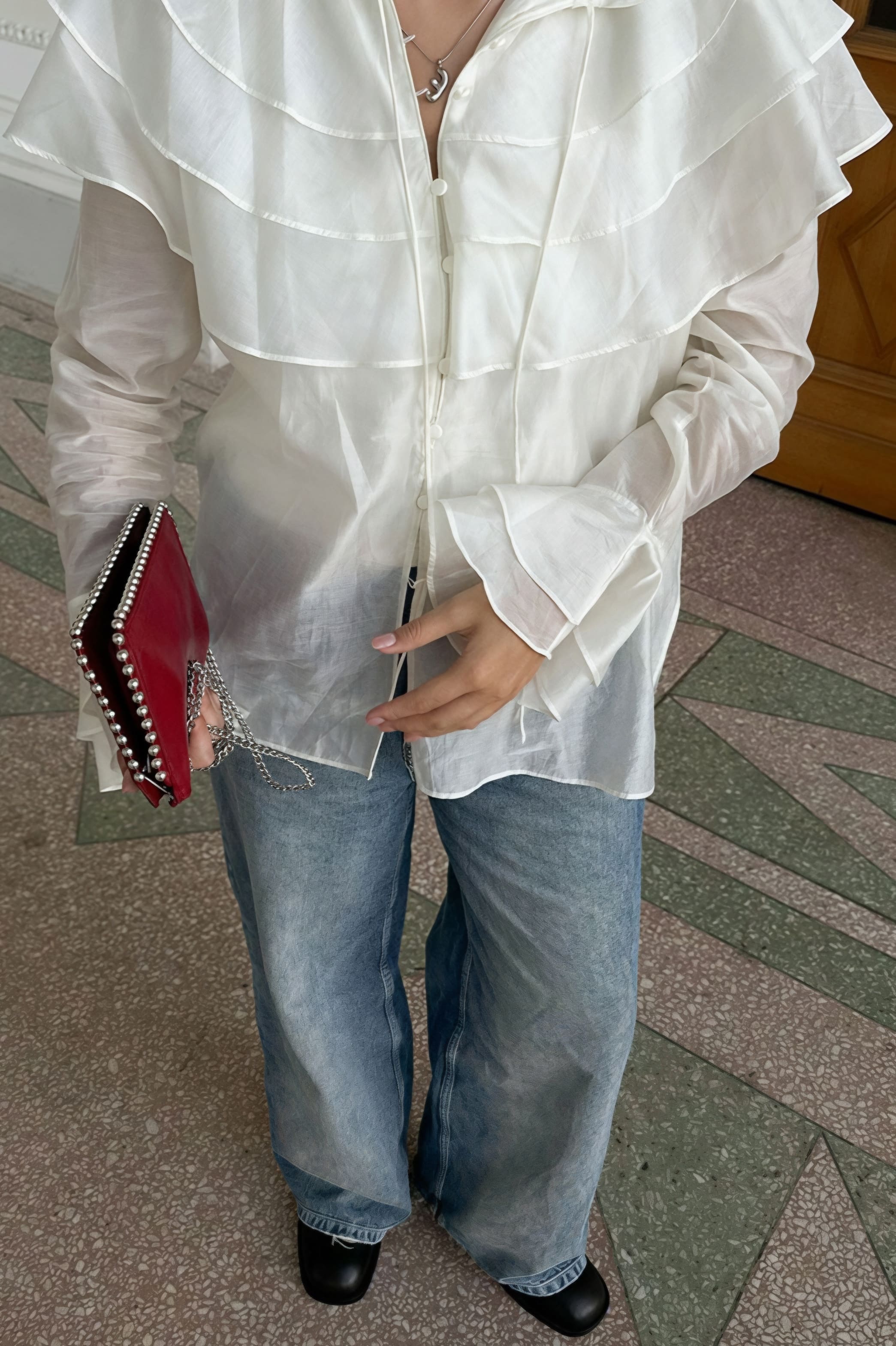 Ruffled Flare Sleeve Tencel Chiffon Blouse image 2
