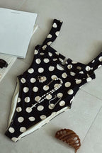 Chic Dot Print Halter Lace Up One Piece Swimwear image 2