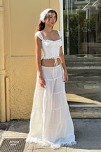 Elegant Lace Insert Square Neck Cami High Rise Skirt Sets image 2