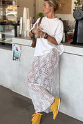 Elegant White Lace High Waist A-line Midi Skirt image 1