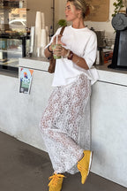 Elegant White Lace High Waist A-line Midi Skirt image 1